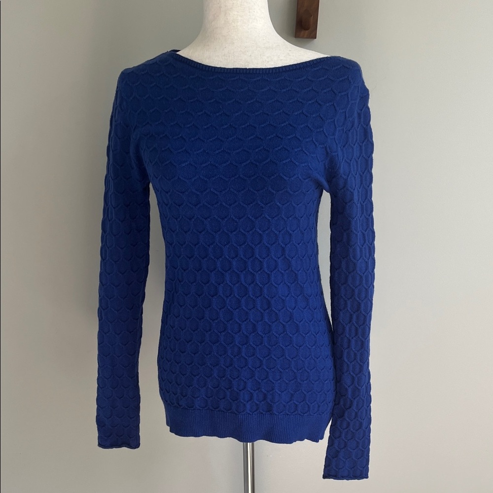 Cobalt Blue Navy Boatneck Textured Longsleeve Sweater Top. Medium.
